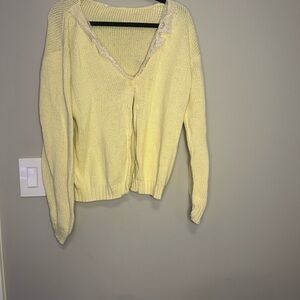 Women's yellow Sweater with Lace Trim